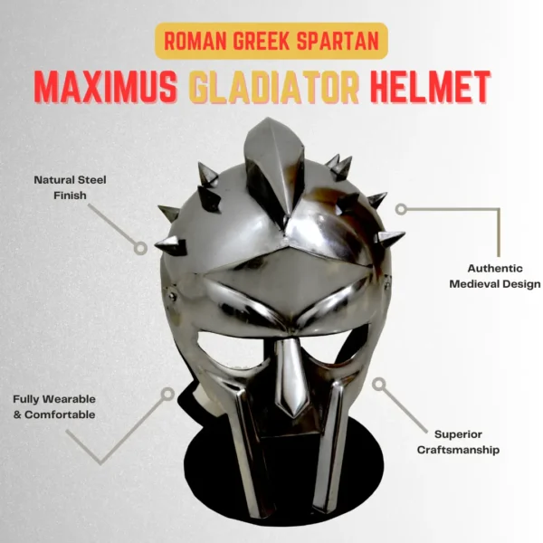 Maximus Gladiator Helmet - Medieval Roman Greek Spartan Armour - Free Stand