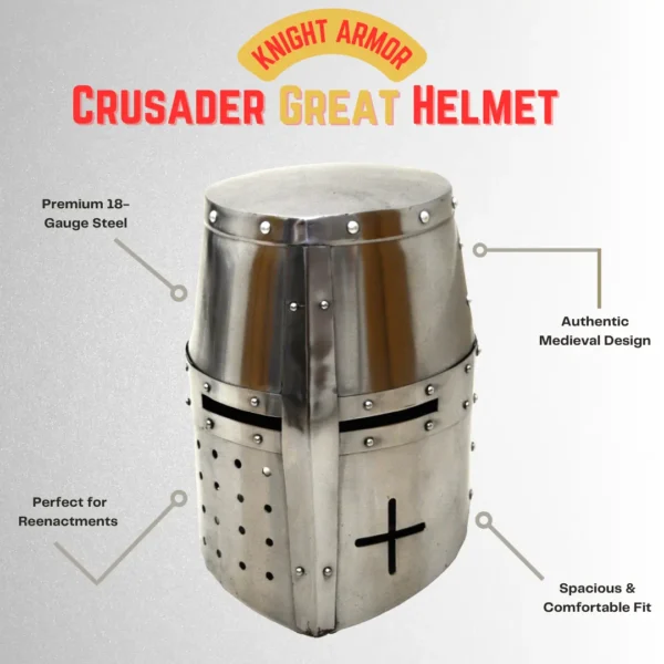 Medieval Templar Crusaders Great Helmet - Knight Armor Helmet - Greek Spartan Roman